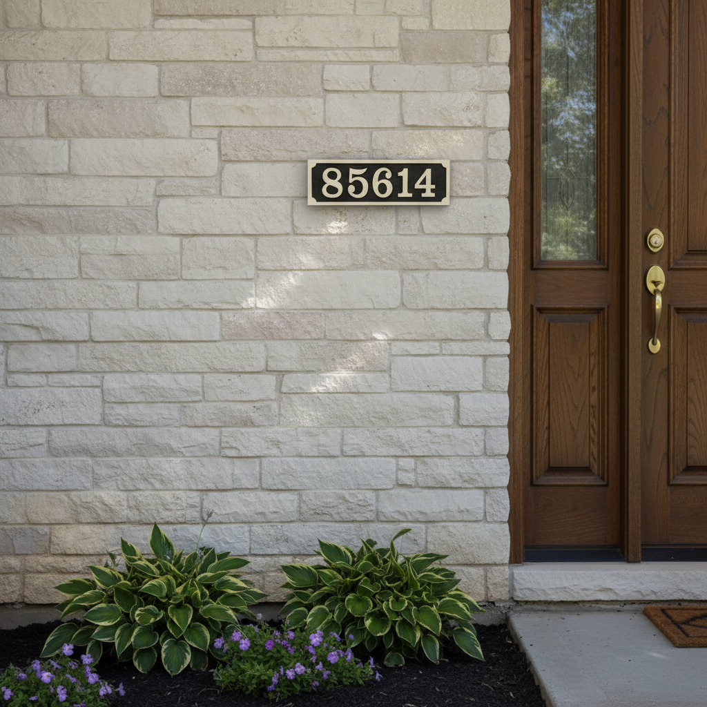 Limestone Engraved Address Number With An Inverse Border And A Black Background - Model No. R 202