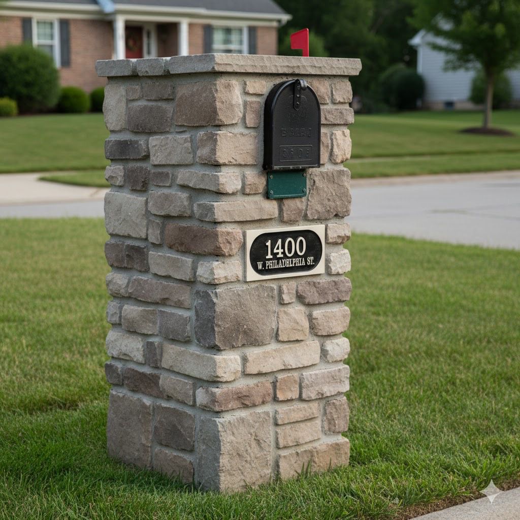 Limestone Engraved Address Number With A Circular Border And A Black Background - Model No. R 203