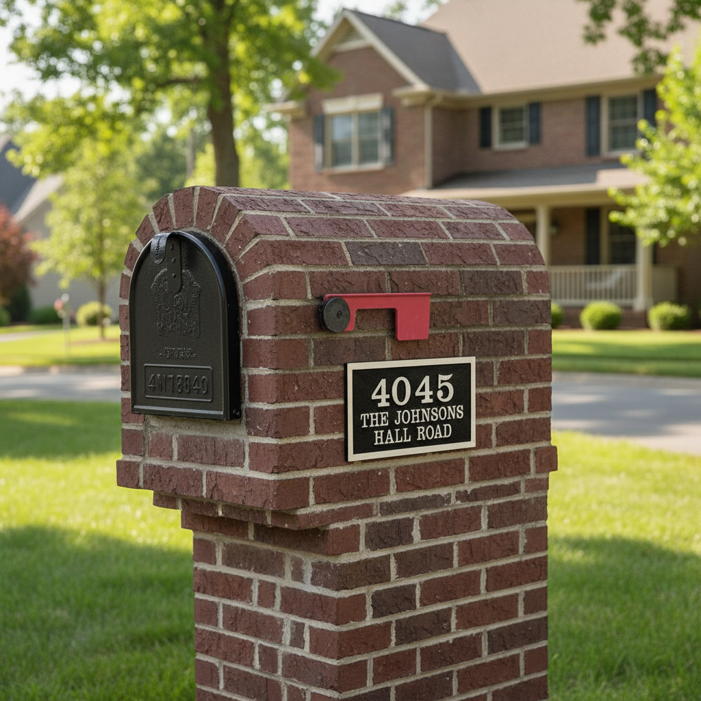 Limestone Engraved Address Number With A Square Border and a Black Background - Model No. R 204