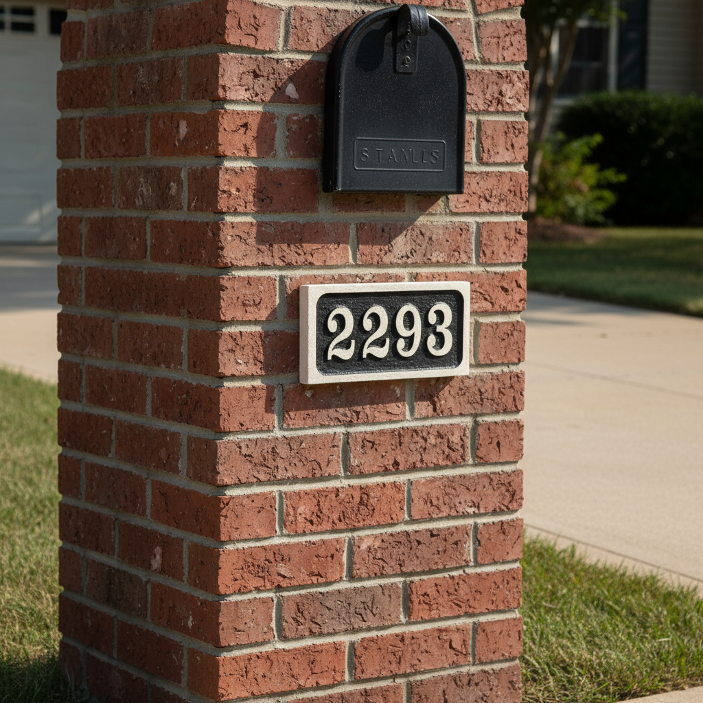 Limestone Engraved Address Number With A Rounded Border And A Black Background - Model No. R 201